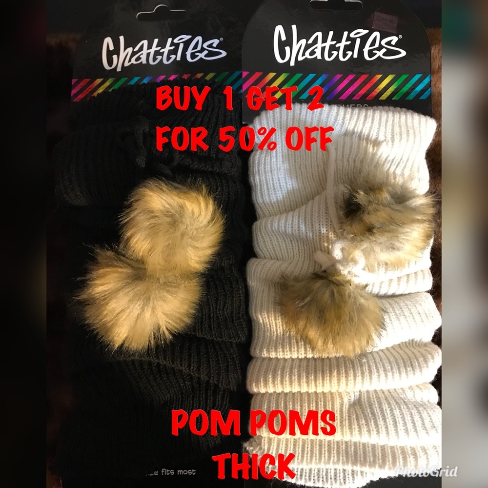 5 FOR $25 NEW CHATTIES POM POMS LEG WARMERS CREAM